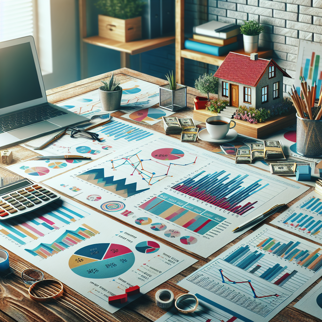 An engaging workspace displaying colorful charts and graphs representing financial projections for a home-based business.