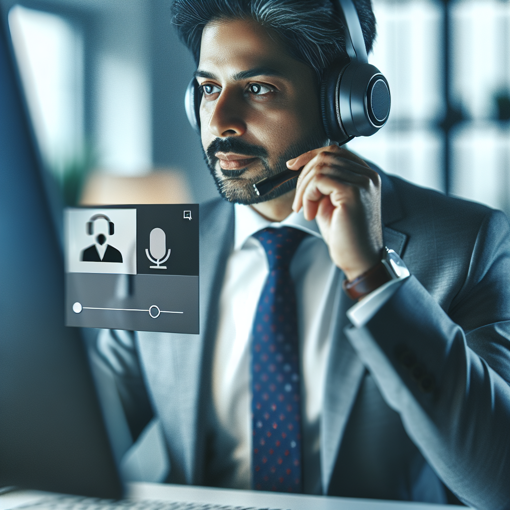 "A professional setting showcasing a solopreneur using the Krisp app during a virtual meeting with clear audio visuals highlighted."