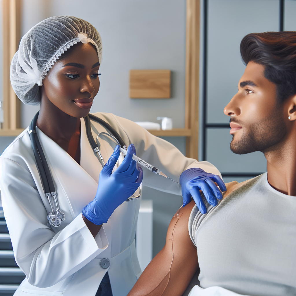 A dermatologist performing Dysport injections on a patient in a modern clinic setting, showcasing professionalism and care.