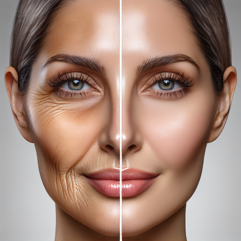 A before and after comparison of facial rejuvenation using Sculptra injections