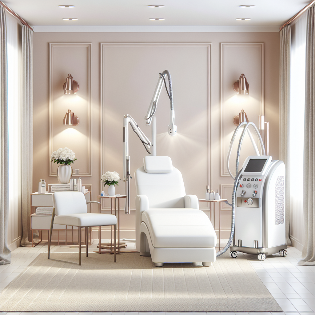 A serene medical spa environment showcasing advanced laser equipment for skincare treatments