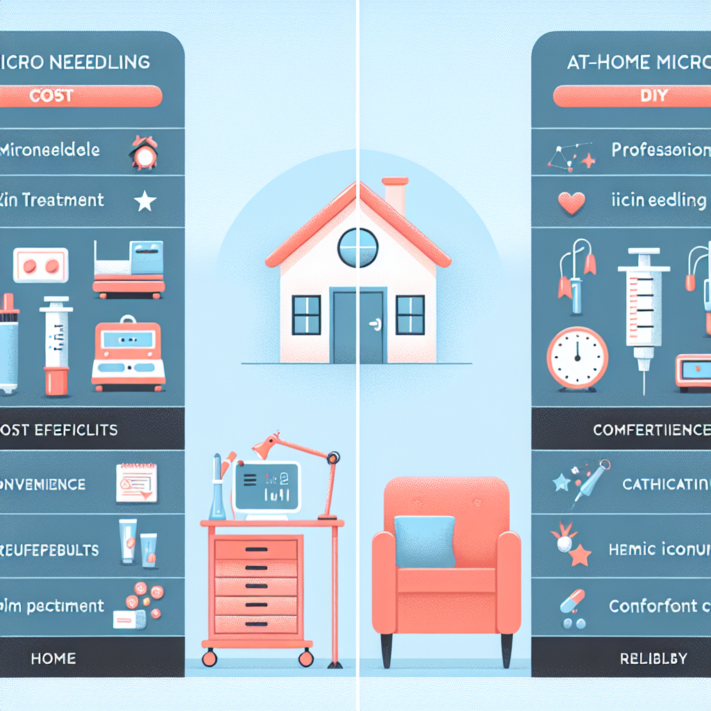 A side-by-side comparison chart showing costs and benefits of professional vs. at-home microneedling treatments