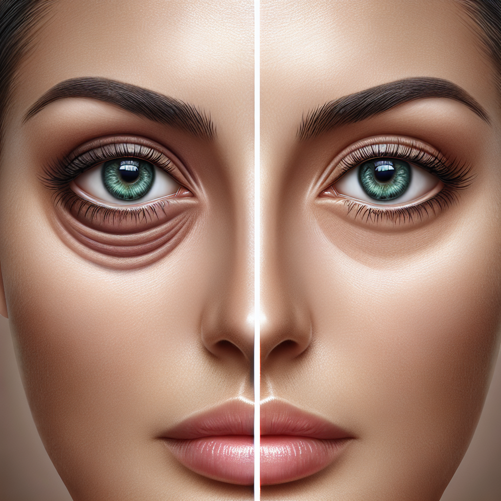 A before-and-after comparison of under eye filler treatment showcasing rejuvenated eyes with reduced dark circles and puffiness