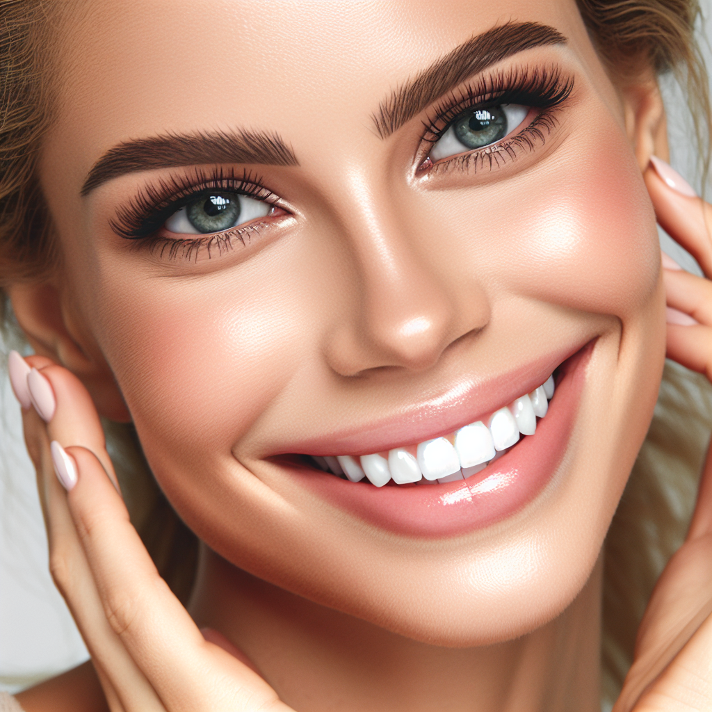 A close-up of a smiling woman with bright eyes after receiving under eye filler treatment