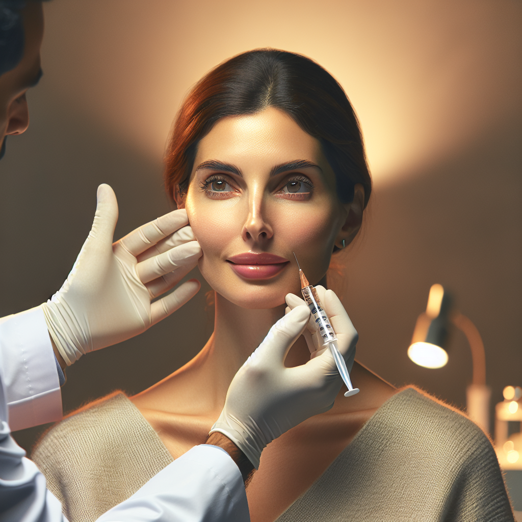 A woman receiving injectable fillers in her cheeks at a modern medspa