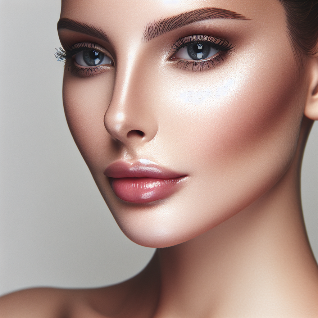 A detailed close-up of a woman's face showcasing enhanced cheekbones after surgical augmentation, highlighting natural-looking results with smooth skin texture