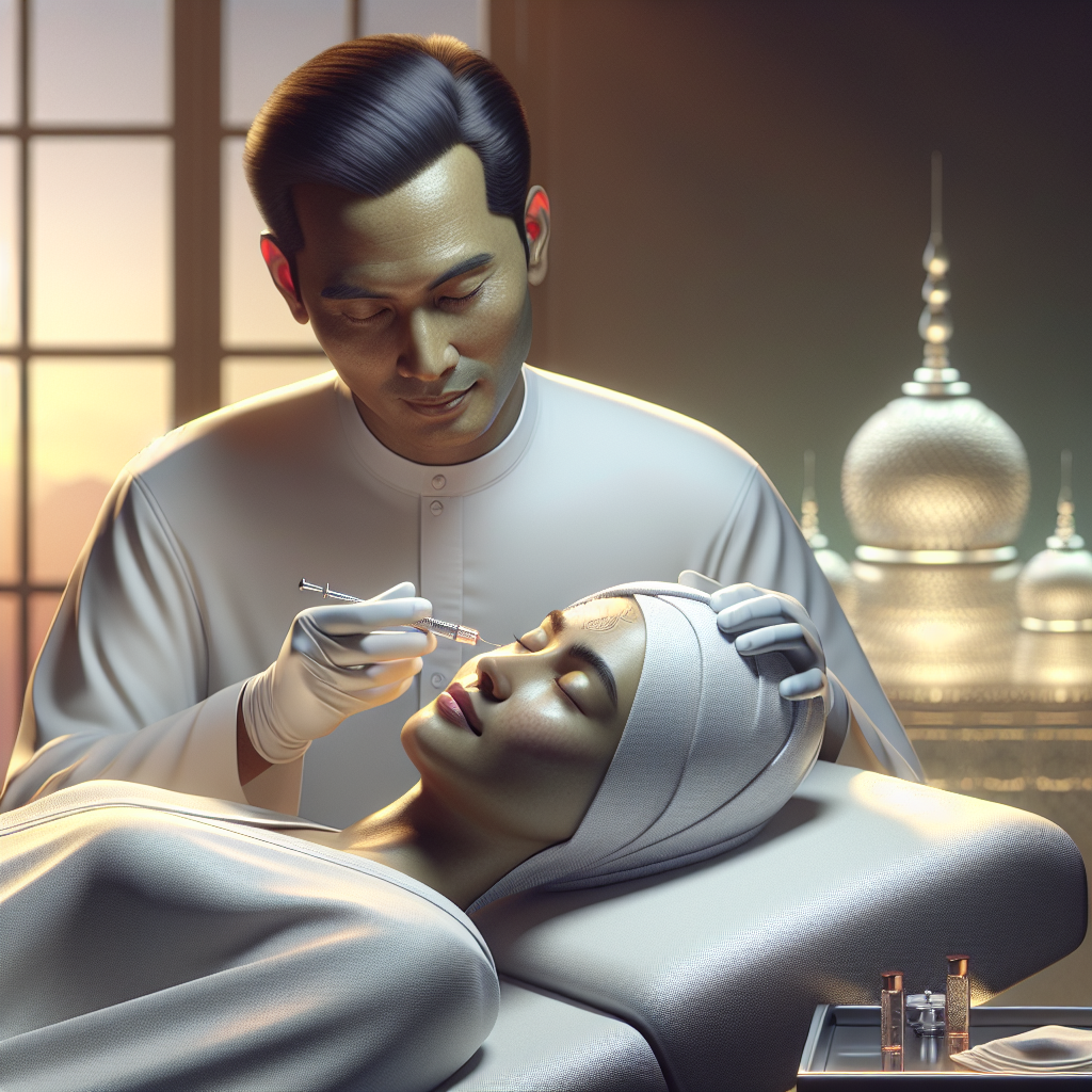 A serene spa setting with a professional performing microneedle therapy on a client's face