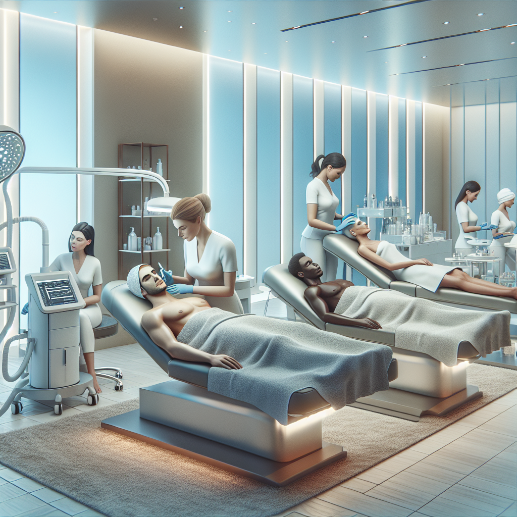 A serene spa environment showcasing advanced aesthetic skin treatment procedures being performed on clients