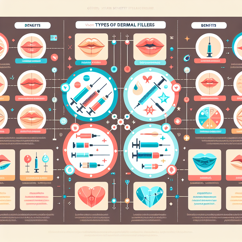 A detailed infographic illustrating different types of dermal fillers with descriptions and benefits