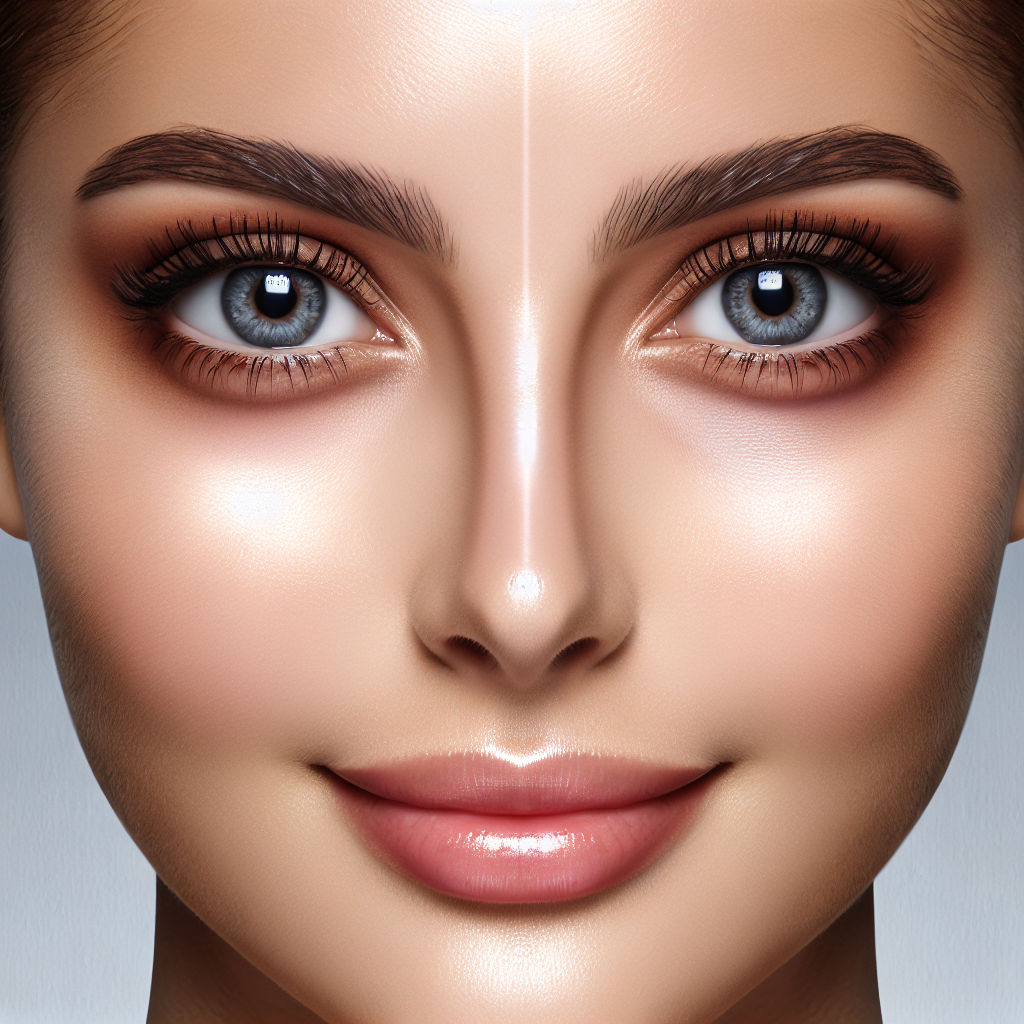 A close-up of a woman's face with bright eyes after treatment with under eye filler, showing smooth skin and no dark circles