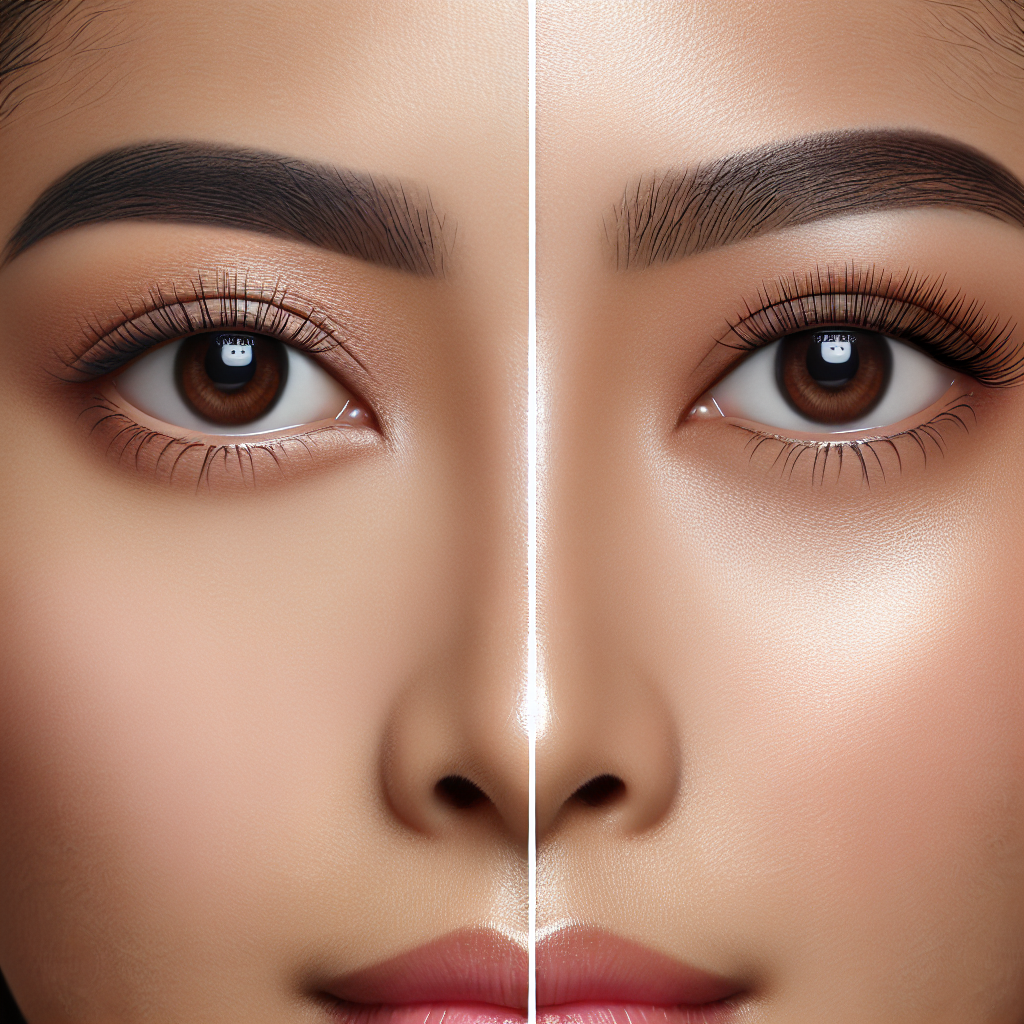 A close-up before-and-after transformation photo showcasing under-eye fillers results with brightened skin tone