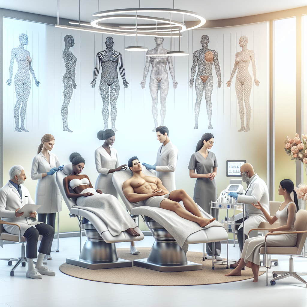 A modern aesthetic clinic showcasing various non-surgical body sculpting treatments in action