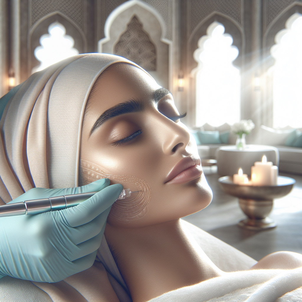 A close-up view of a woman undergoing a professional microneedling treatment in a serene spa environment