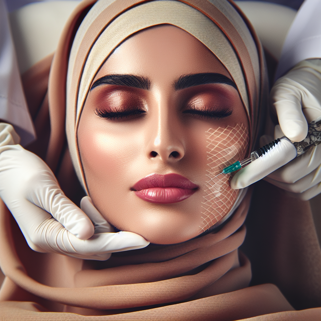 A close-up of a woman's face undergoing facial microneedling treatment in a spa setting