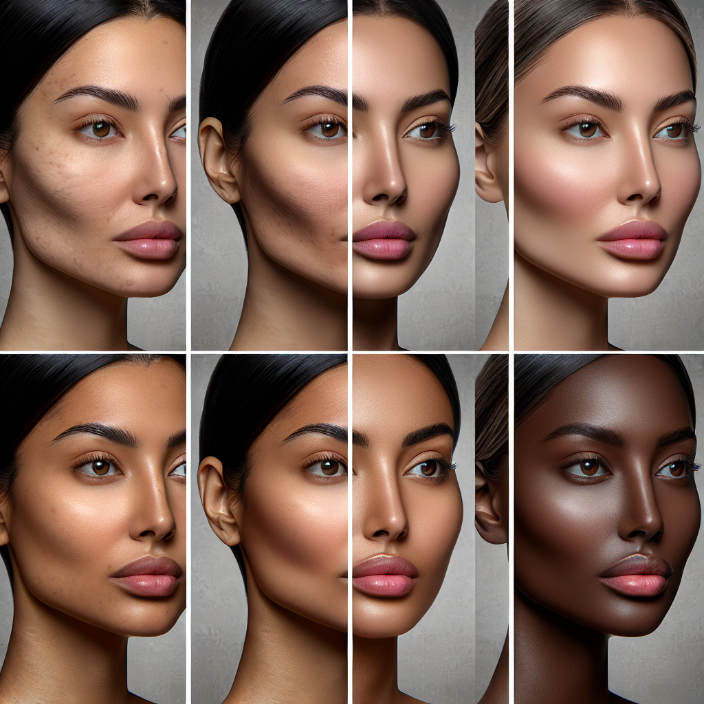 Before and after images of facial microneedling results on diverse skin types