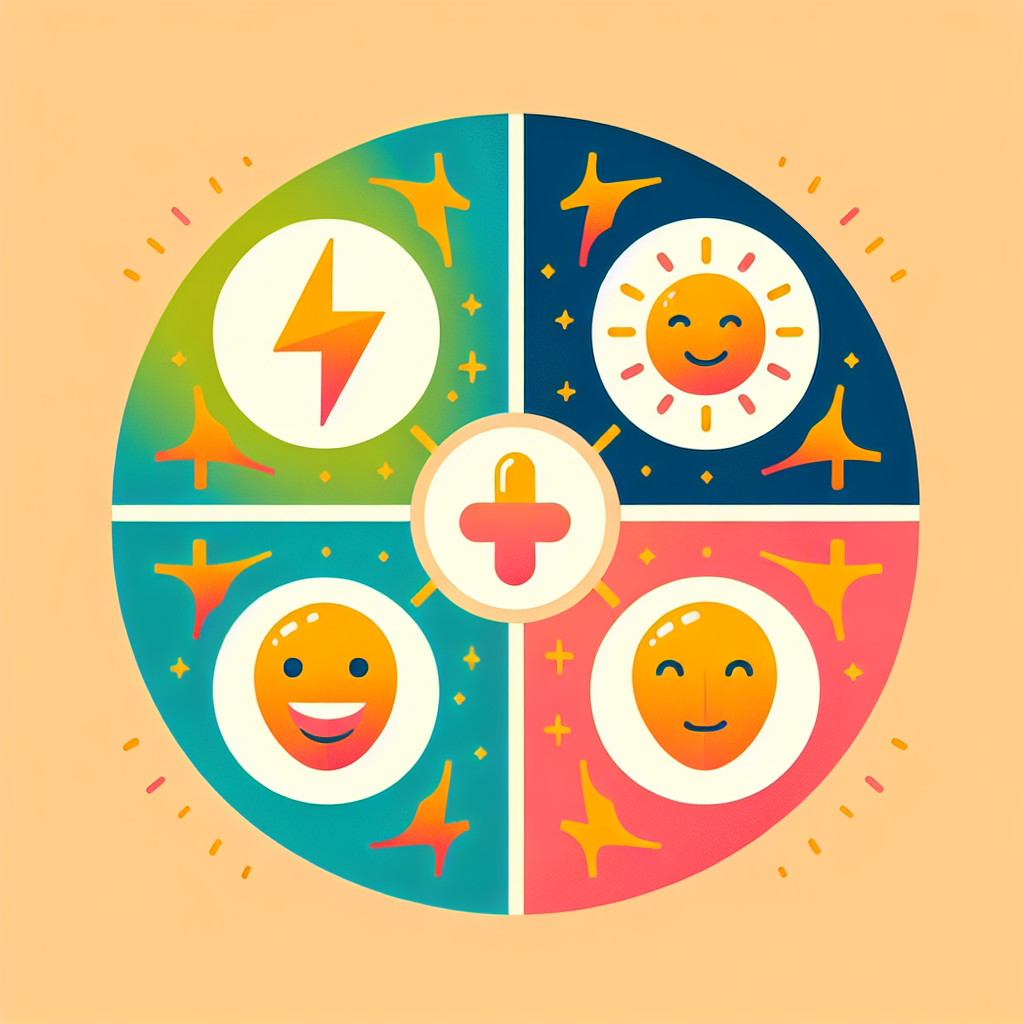 A vibrant illustration depicting the benefits of hormone replacement therapy with icons representing energy, mood improvement, skin health, and overall wellness