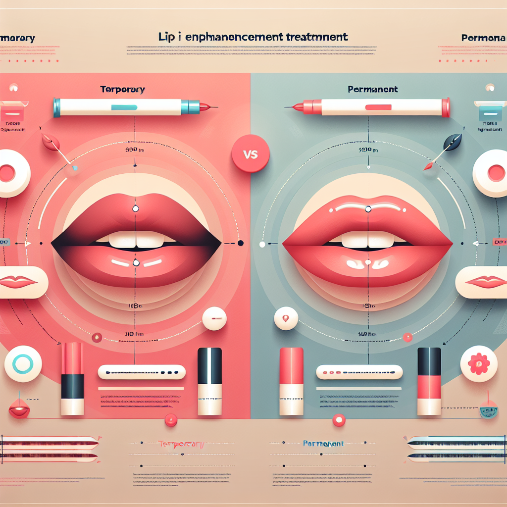 A stylish infographic comparing temporary and permanent lip enhancement treatments