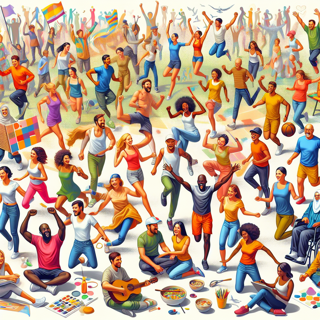 A vibrant illustration showing a diverse group of people enjoying life with energy and vitality, representing the benefits of hormone optimization therapy