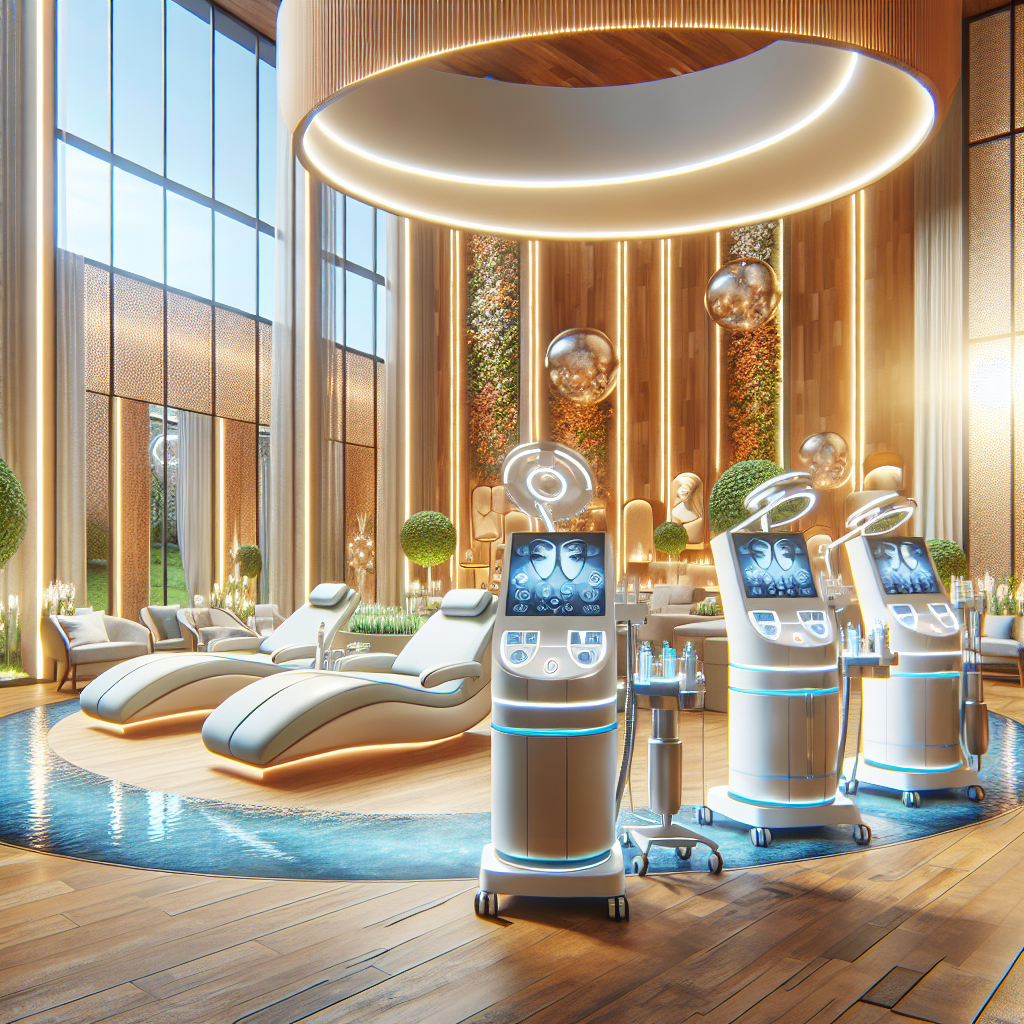 A vibrant spa setting showcasing advanced skincare treatments with modern technology