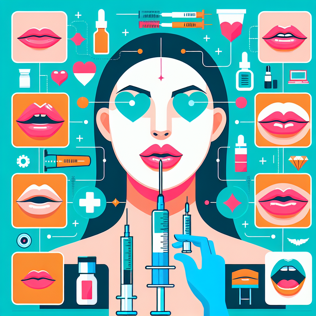 A vibrant infographic showcasing different lip enhancement options including fillers, injections, and surgical methods