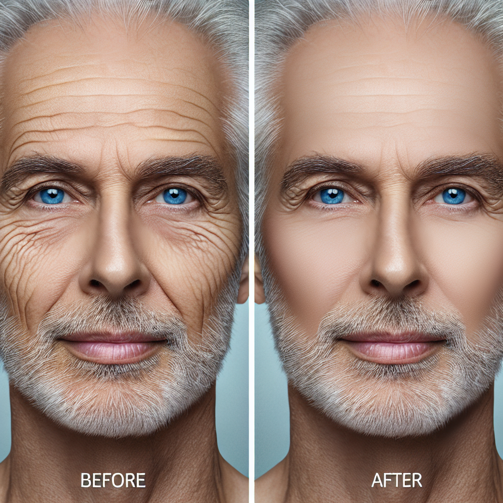A before-and-after comparison showing the effects of dermal fillers on facial wrinkles