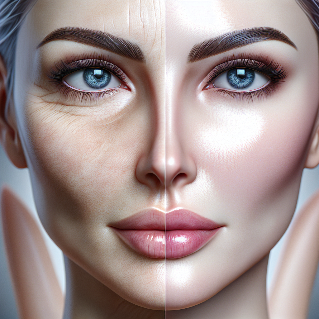 A before-and-after comparison showing the effects of neurotoxin injections on facial rejuvenation, with clear skin tightening and contouring results