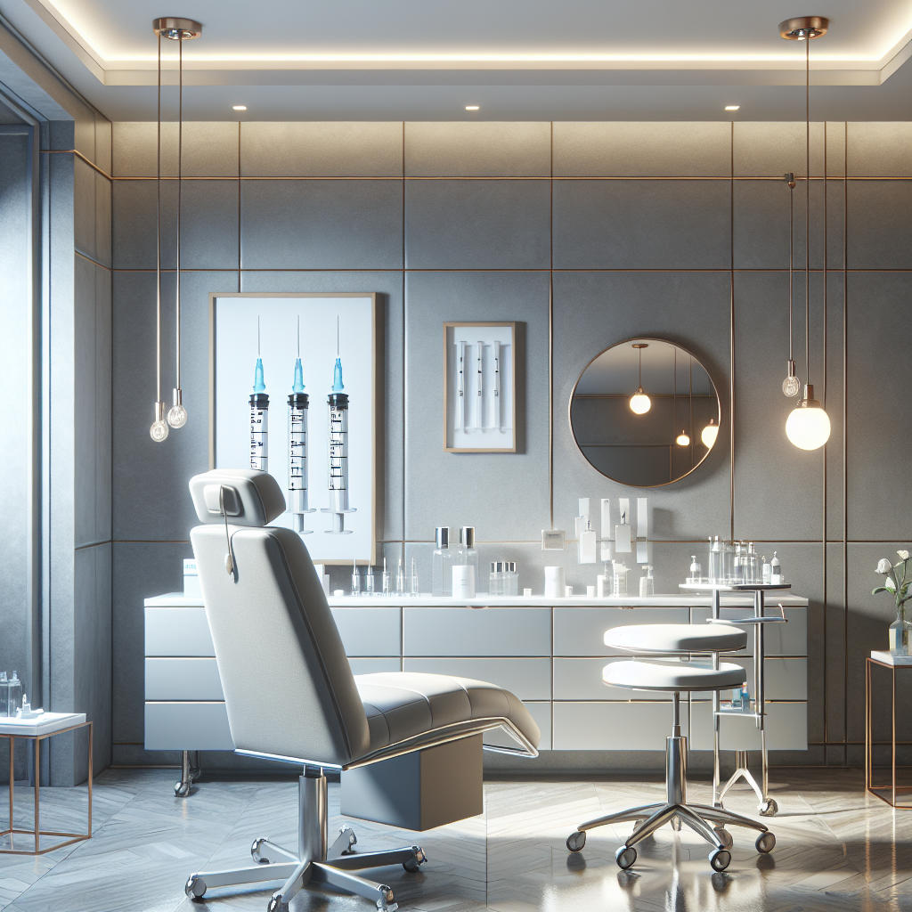Aesthetic clinic interior showcasing a modern treatment room with serene decor and tools for Botox injections
