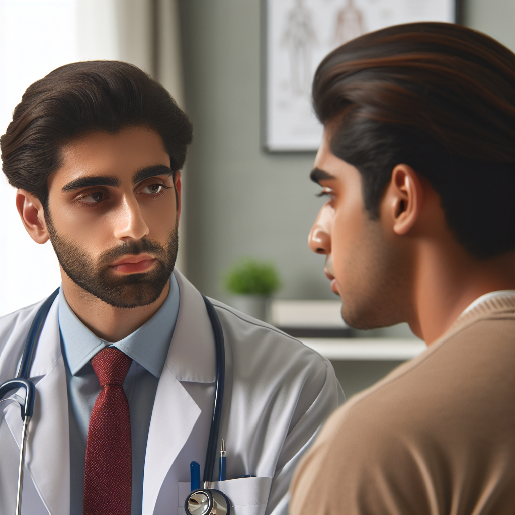 A dermatologist consulting with a patient about rosacea treatment options