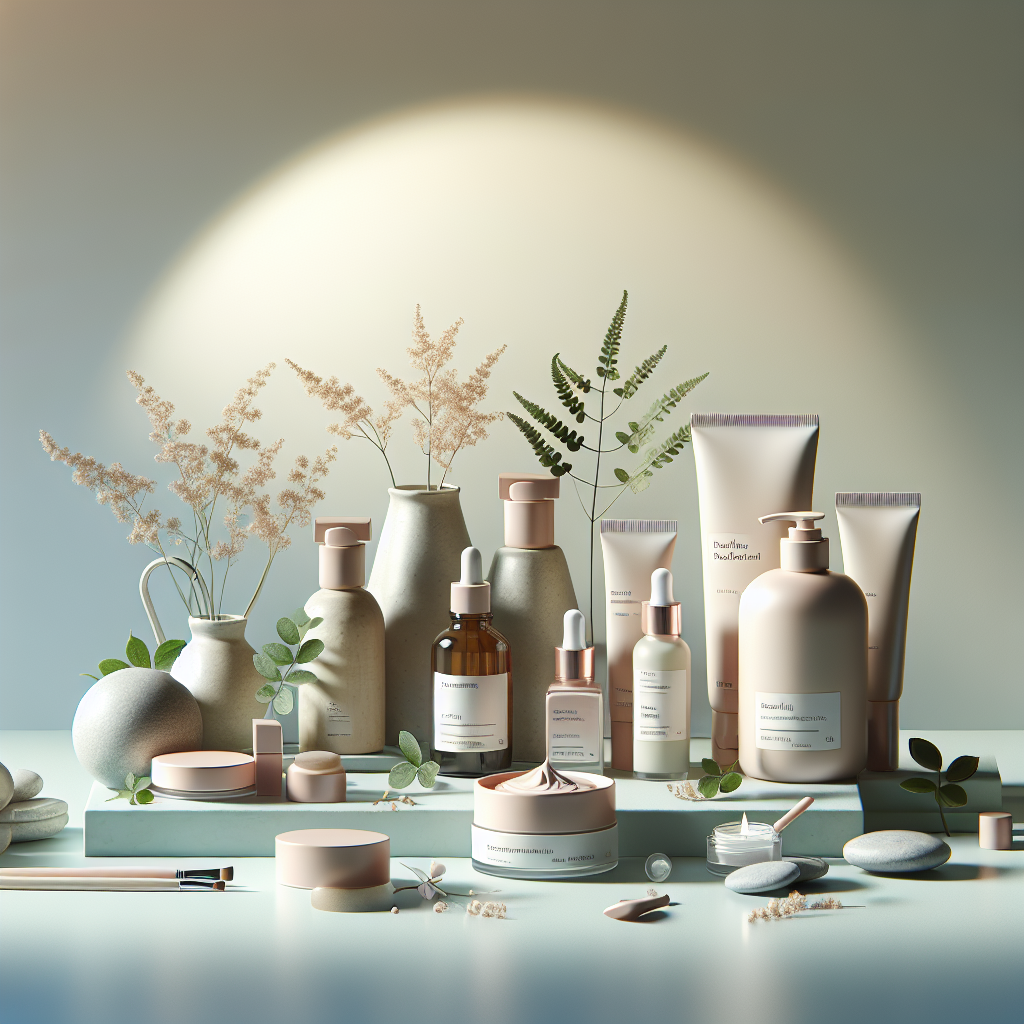 A serene skincare routine setup featuring calming products for rosacea management