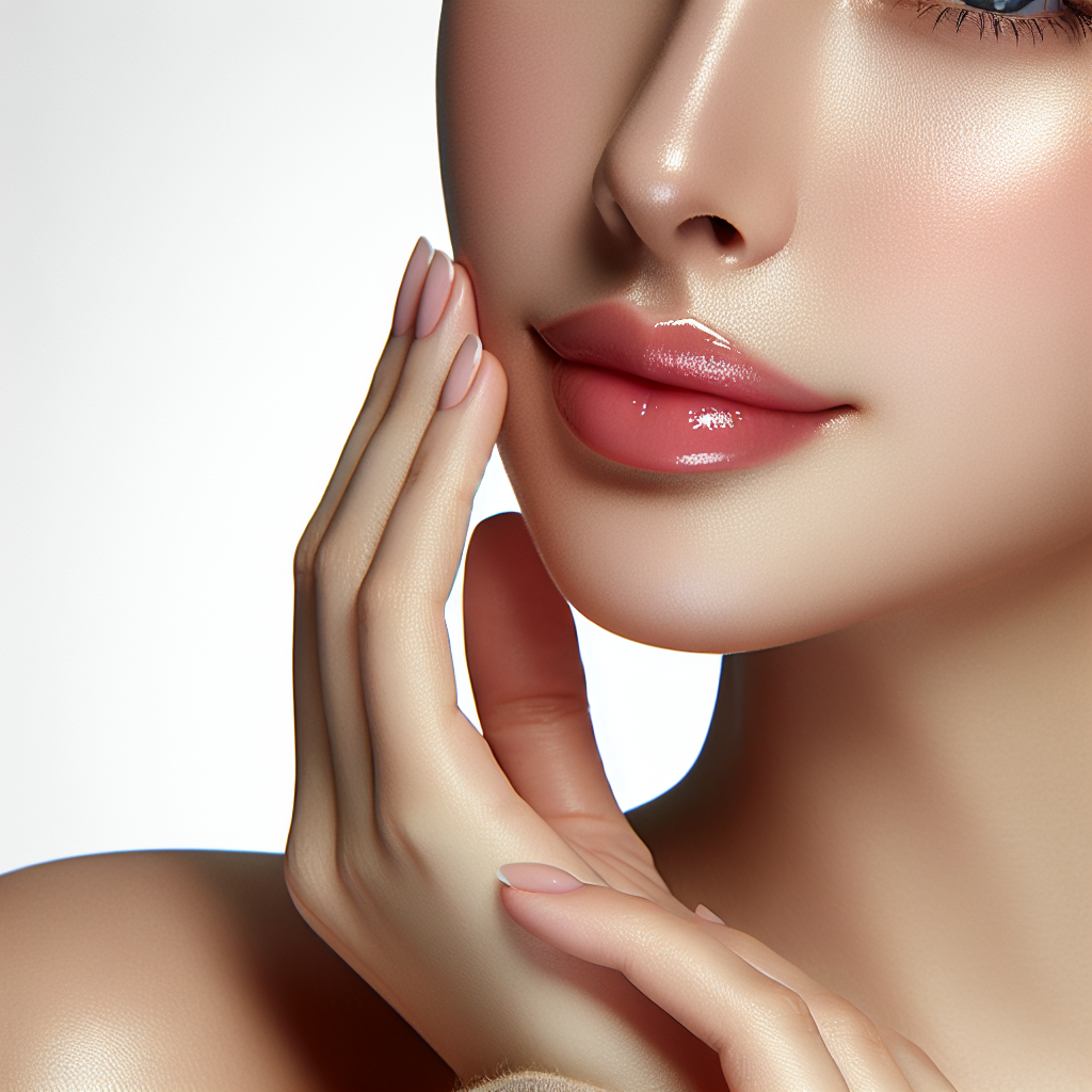 A close-up of smooth skin texture with minimized pores, showcasing healthy glowing skin in a natural light setting.