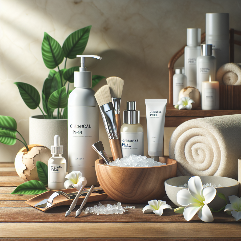 A serene spa setting with a focus on chemical peel products and tools