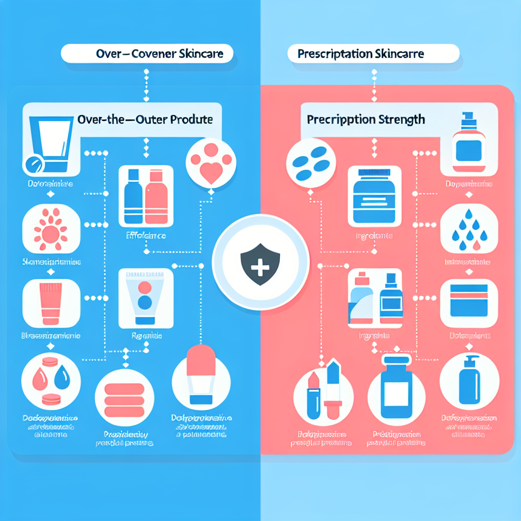 A comparison chart showing over-the-counter skincare products vs prescription strength skincare, highlighting effectiveness and ingredients