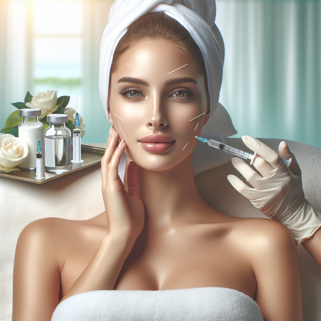 A serene spa environment showcasing various facial rejuvenation treatments including microneedling, Botox injections, and LED light therapy