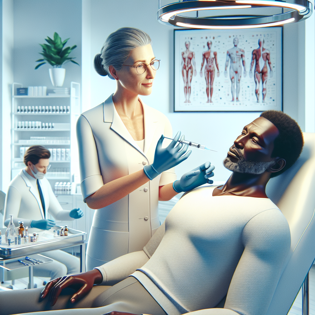 Aesthetic clinic setting with a professional administering BOTOX injections to a patient in a bright and welcoming environment