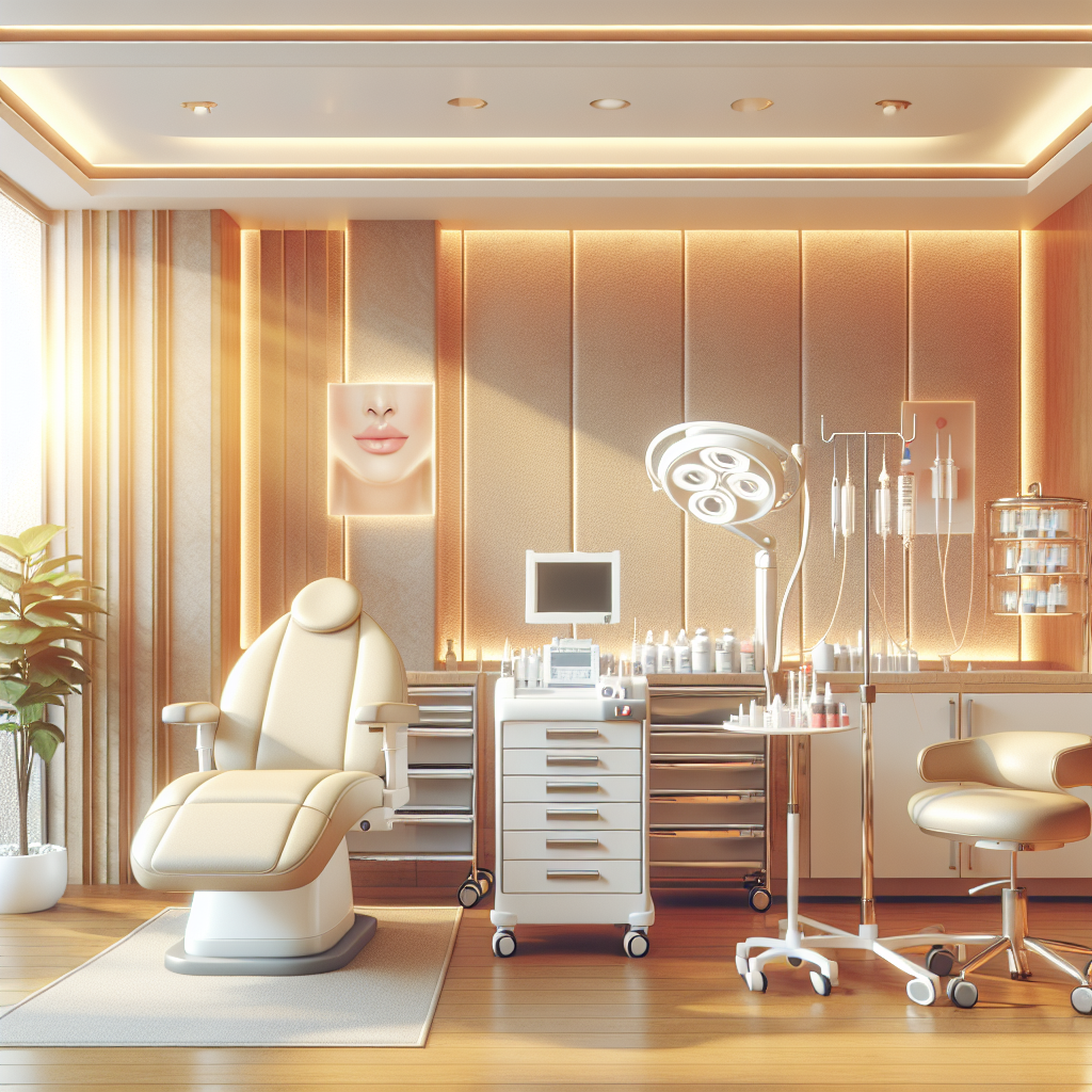 A warm and inviting aesthetic clinic interior with medical equipment ready for Juvederm Ultra Plus injections