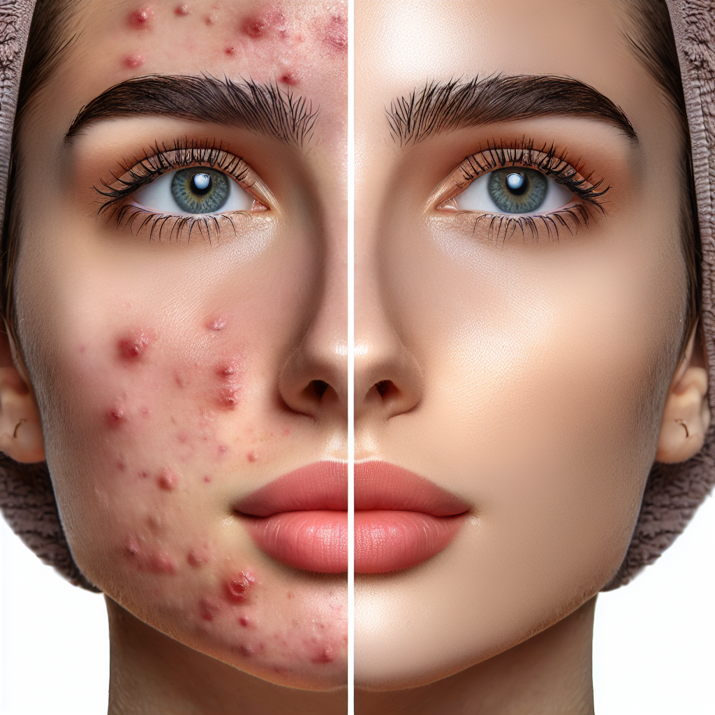 A side-by-side comparison of before and after Moxi laser treatment on a patient's face showcasing improved skin texture and reduced acne scars