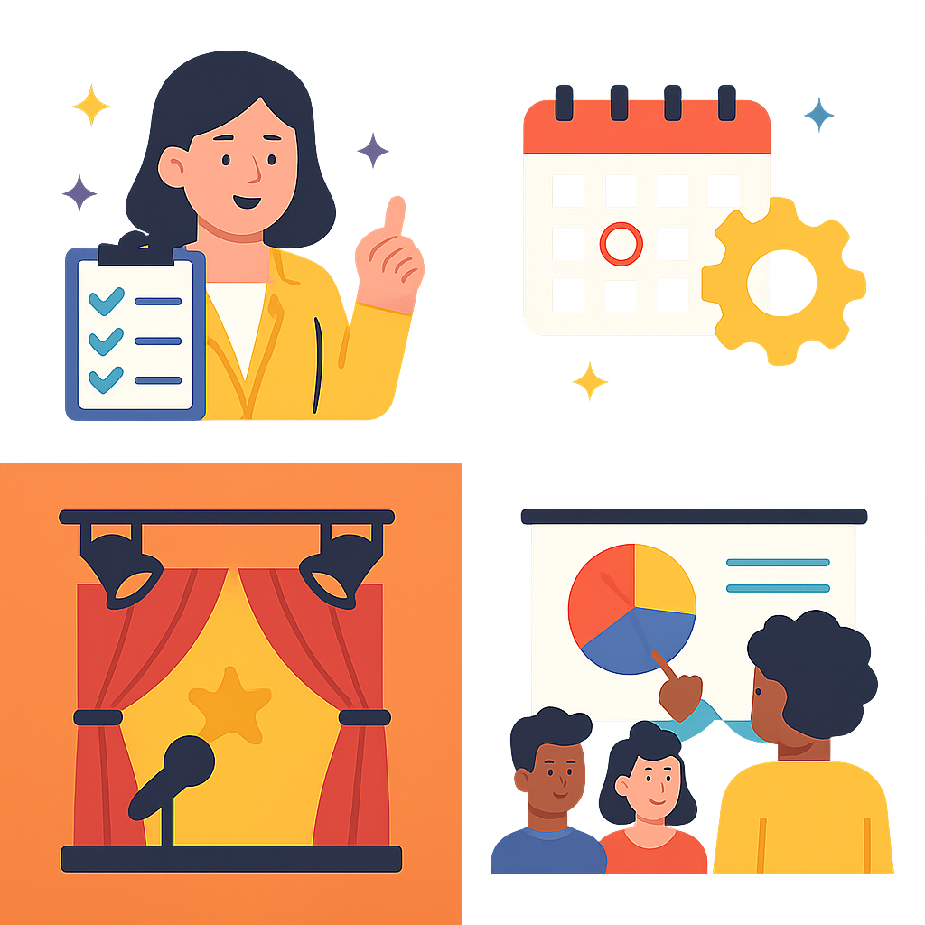 A vibrant infographic showcasing unique value propositions in event organization companies