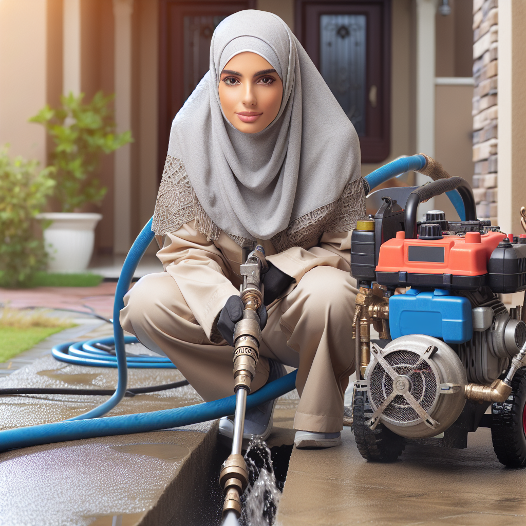 A plumber using hydro jetting equipment on residential drains