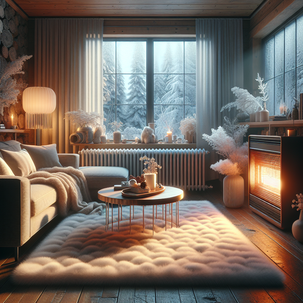 A cozy living room with a functioning heater during winter