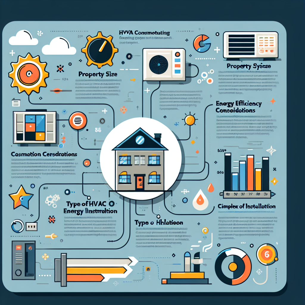 A visually appealing infographic showing factors influencing HVAC estimates including property size, system type, energy efficiency considerations, and installation complexity