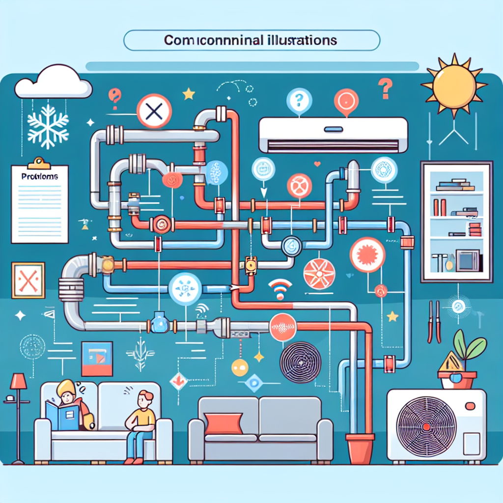 Illustration of common HVAC problems with labeled parts