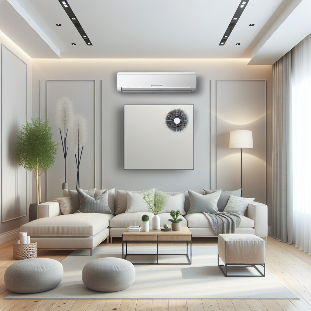 A modern split AC unit installation in a stylish living room