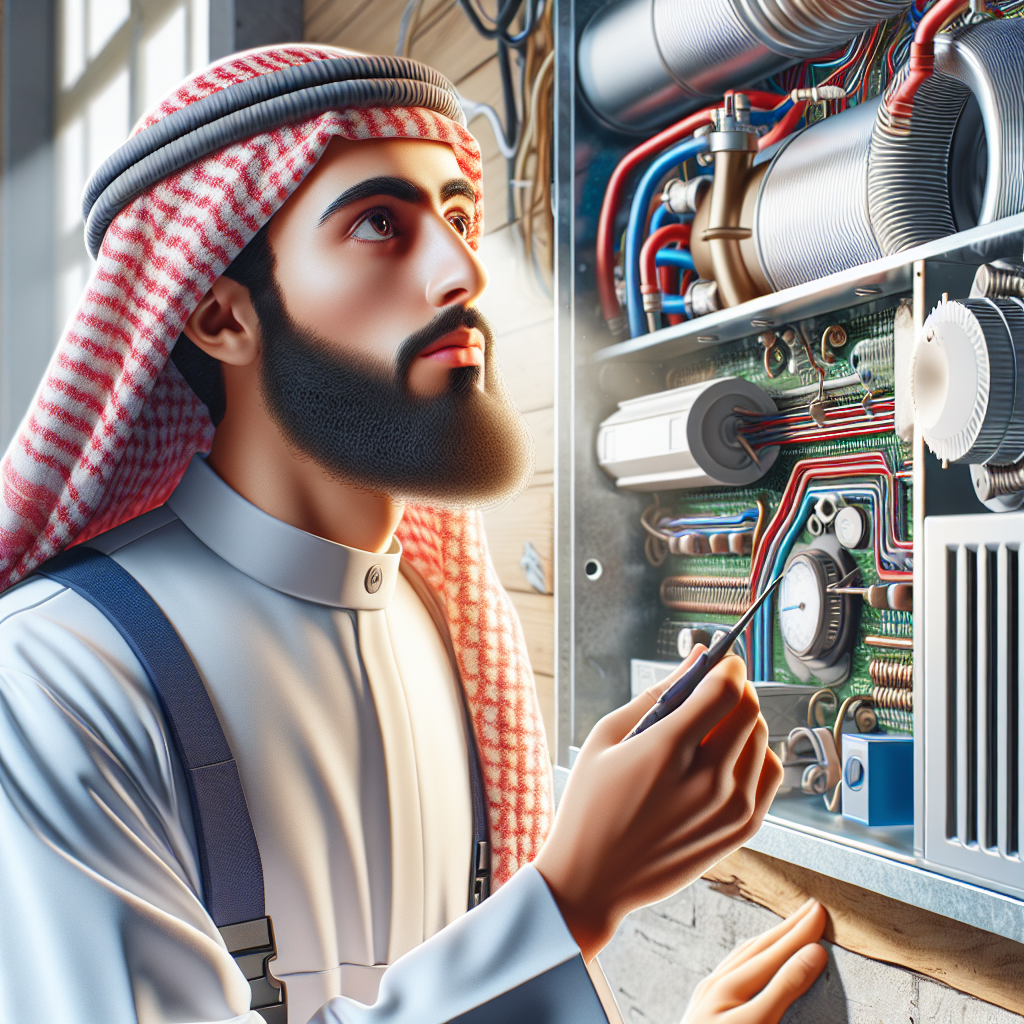 An experienced HVAC technician inspecting a residential heating system