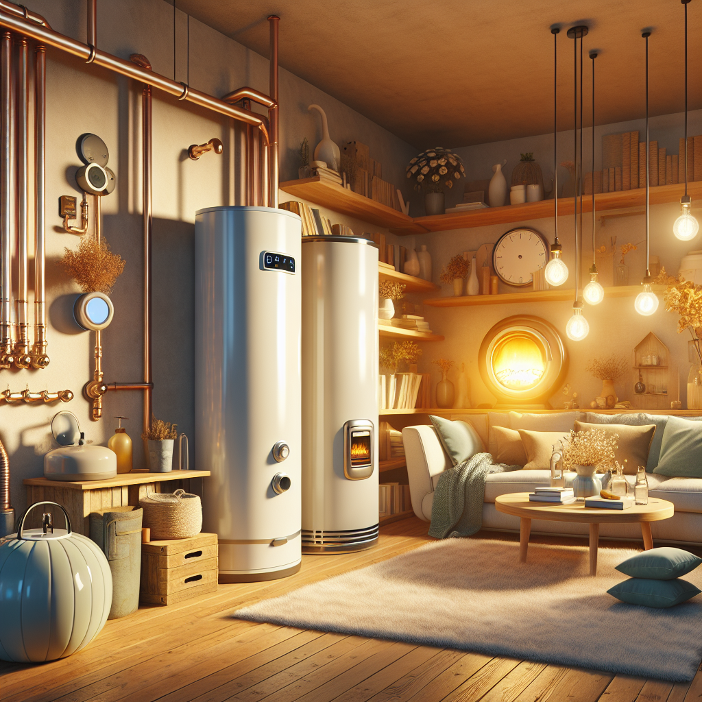 A cozy home setting with modern hot water systems installed, showcasing both tankless and traditional heaters