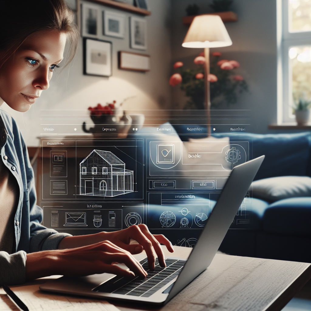 A person using a laptop at home, designing a website using a DIY builder interface