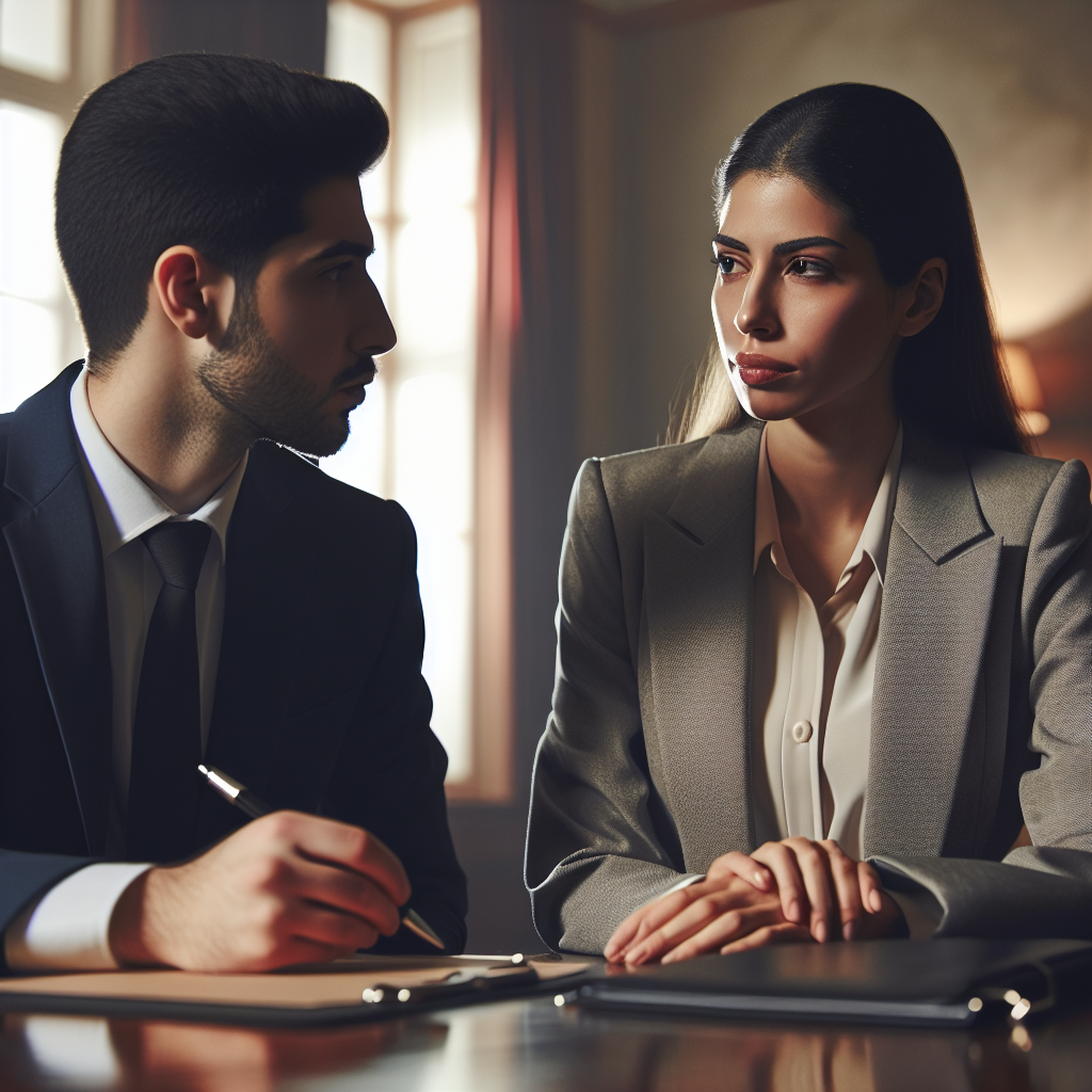 A professional attorney consulting with a client about assault charges