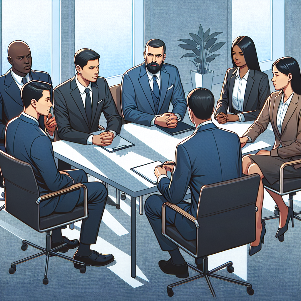 A diverse group discussing legal strategies with their criminal lawyer in an office setting