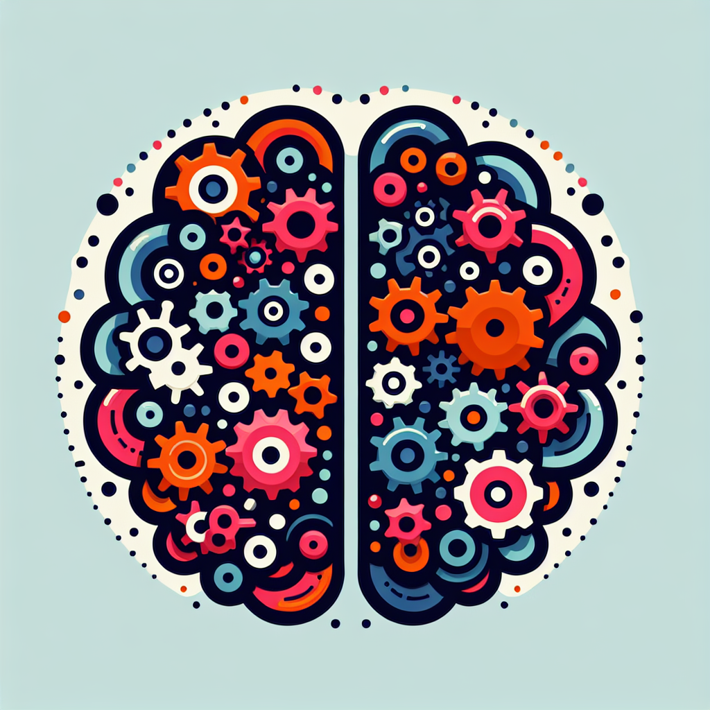 A colorful illustration showing a brain with gears turning, representing focus and distraction