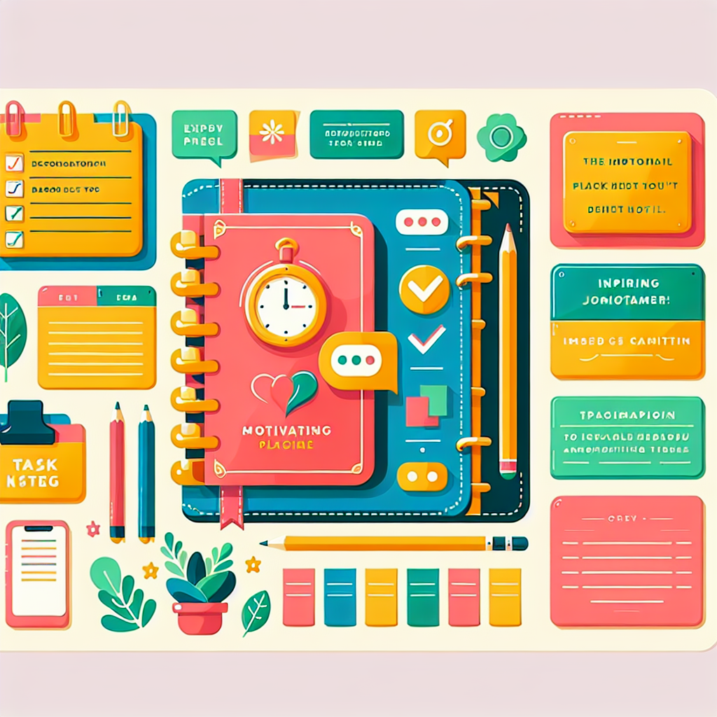 A colorful planner filled with task lists and reminders, surrounded by sticky notes and motivational quotes