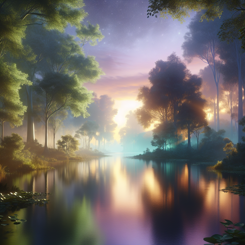 A serene landscape with calming colors, representing peace and tranquility amidst chaos